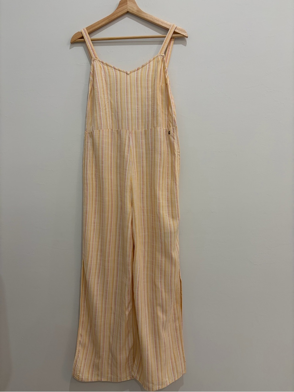 Roxy striped wide leg jumpsuit in yellow coral and cream